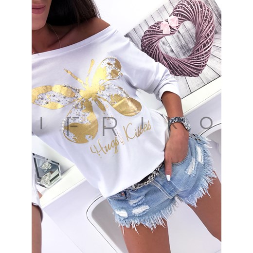 Trendy jesieni 2018 modna bluzeczka aplikacja butterfly gold + perełki  Ifriko.pl uniwersalny 