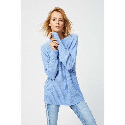 Sweter z perełkami  niebieski XL Moodo.pl