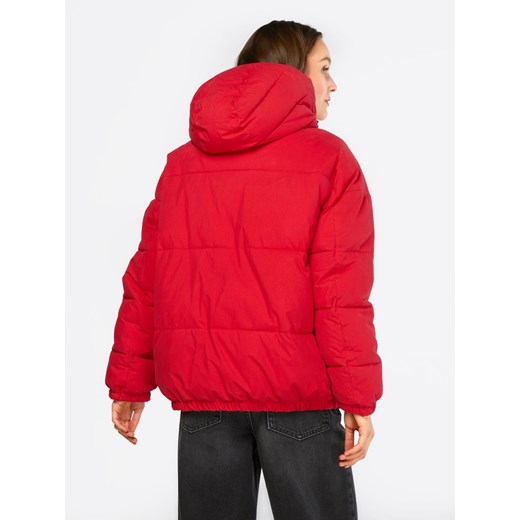 Czerwona kurtka damska Schott Nyc bawełniana na zimę z kapturem 