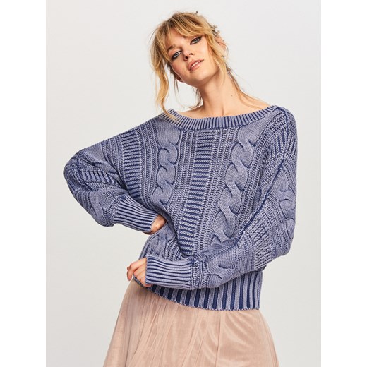 Reserved - Sweter z dekoltem z tyłu - Granatowy