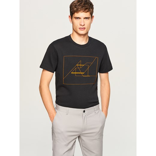 Reserved - T-shirt z geometrycznym nadrukiem - Czarny