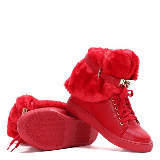 Sneakersy damskie Royalfashion.pl sznurowane bez wzorów czerwone na koturnie casual 