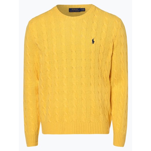 Polo Ralph Lauren - Męski sweter z wełny merino z dodatkiem kaszmiru, żółty Polo Ralph Lauren  S vangraaf