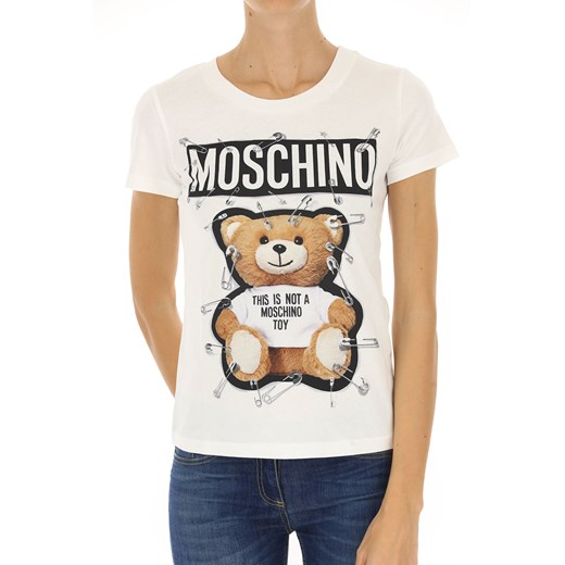 Bluzka damska Moschino biała w nadruki z krótkim rękawem