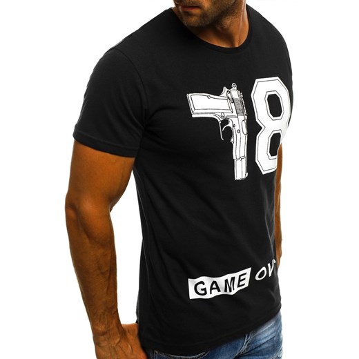 T-shirt męski czarny Ozonee.pl z krótkim rękawem 