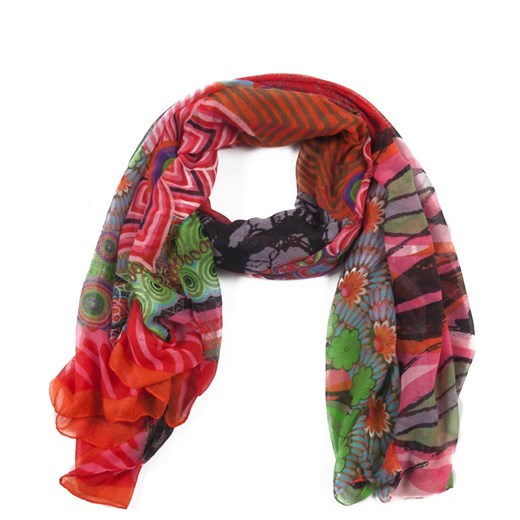 Kolorowy szal apaszka Desigual Panu Carry Seduccio 37W5713 sagana-pl czerwony apaszka