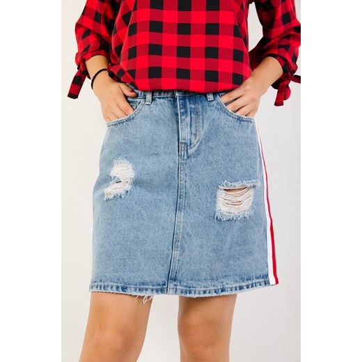 Spódnica Olika młodzieżowa mini z jeansu z aplikacjami  