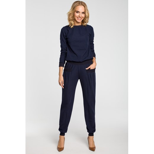 Marszczone spodnie pumpy - granatowe