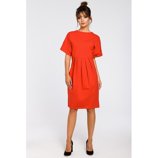 CM3183 Dresowa sukienka z zakładkami - czerwona