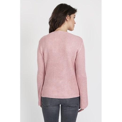 CM3082 Oryginalny sweter w stylu boho - pudrowy róż