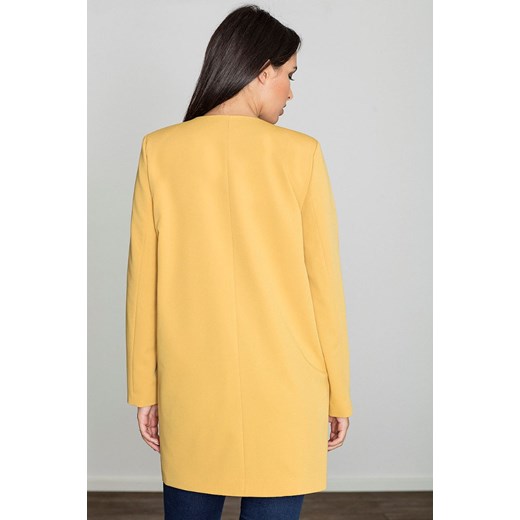 CM3235 Długi prosty niezapinany płaszcz - żółty