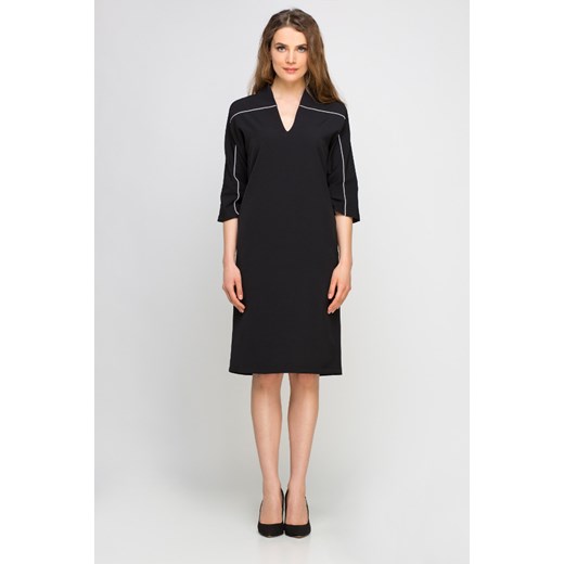 CM3357 Dzianinowa sukienka z lamówką - czarna