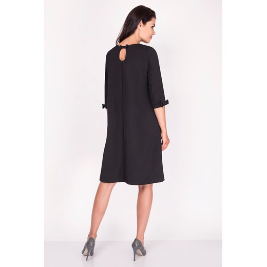 CM3369 Trapezowa sukienka z kokardkami - czarna