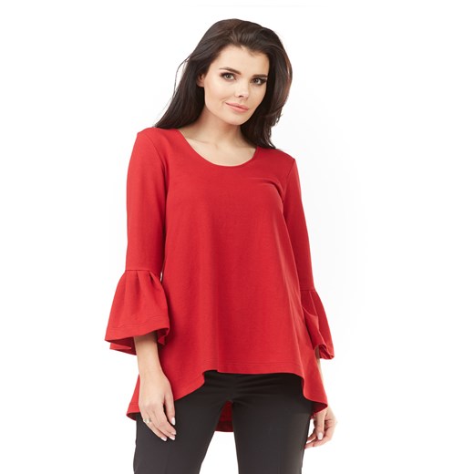 CM3493 Zwiewna bluzka damska z falbaną przy rękawach - czerwona