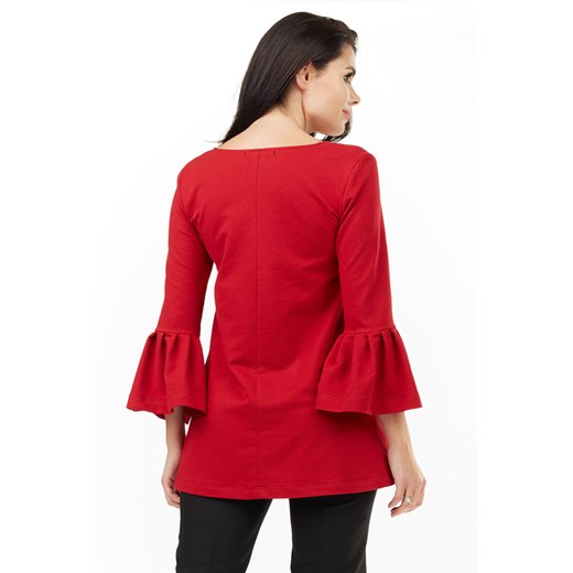 CM3493 Zwiewna bluzka damska z falbaną przy rękawach - czerwona