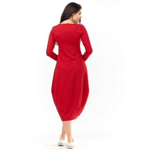CM3500 Dresowa sukienka midi z długim rękawem - czerwona