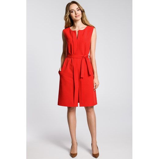 CM3593 Sukienka z plisą i bez rękawów - czerwona