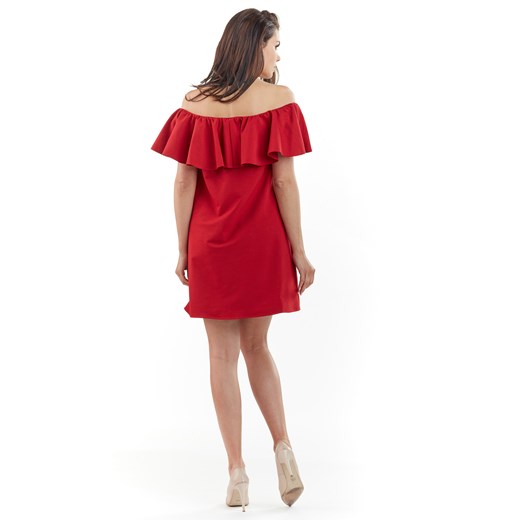 CM3762 Sukienka mini z odkrytymi ramionami - czerwona
