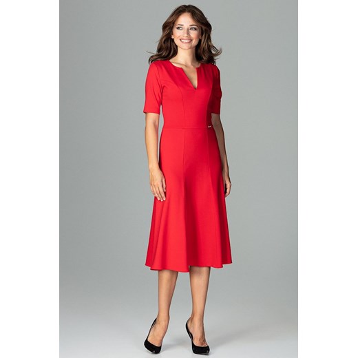 CM3792 Koktajlowa sukienka w kliny - czerwona