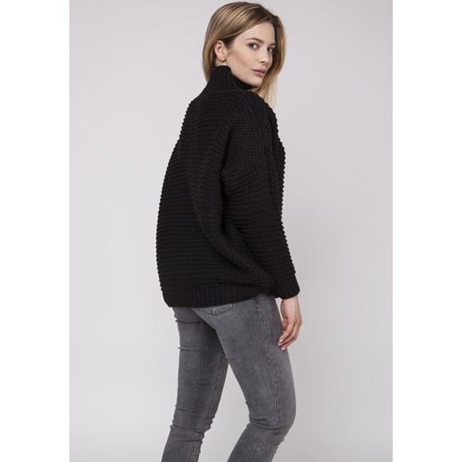 CM3872 Luźny sweter z grubej przędzy - czarny