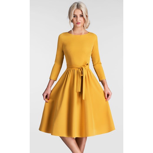 Sukienka Livia Clue midi na randkę żółta bawełniana bez wzorów 