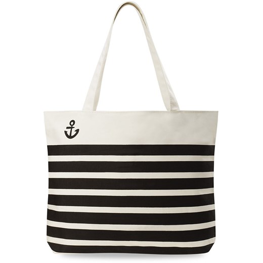 Duży płócienny eco shopperbag torba idealna na plażę - czarne pasy