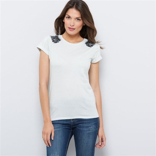 T-shirt z okrągłym dekoltem, wyszywany, krótki rękaw la-redoute-pl bialy t-shirty