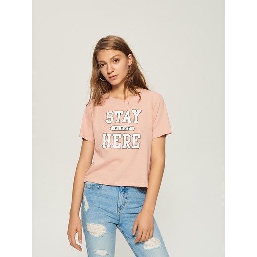 Sinsay - T-shirt z nadrukiem - Różowy