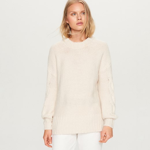 Reserved - Sweter z ozdobnymi rękawami - Kremowy Reserved  L 