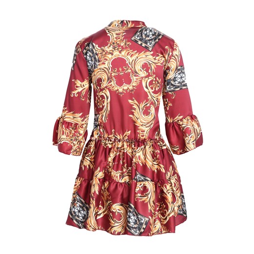 Sukienka wielokolorowa Born2be koszulowa z dekoltem w literę v mini z długim rękawem 
