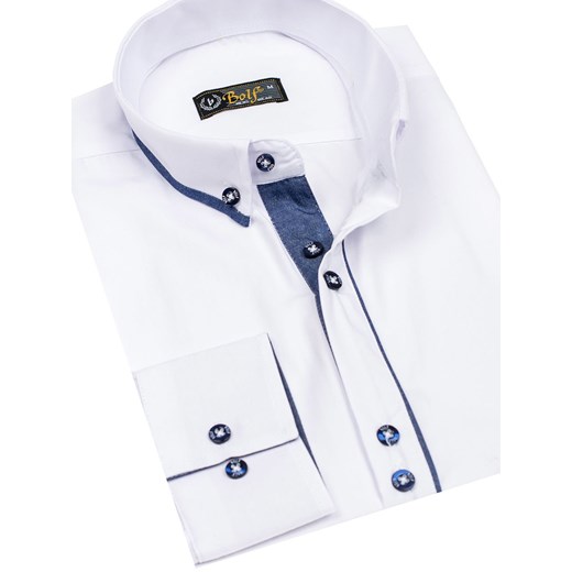 Koszula męska elegancka z długim rękawem biała Bolf 8823  Denley M 