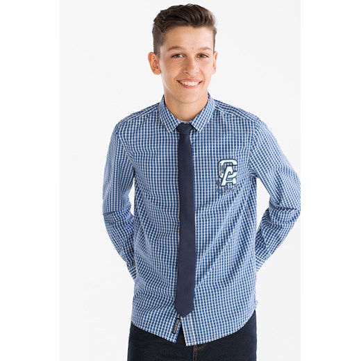 C&A Zestaw – koszula i krawat – bawełna ekologiczna – w kratę, Niebieski, Rozmiar: 176