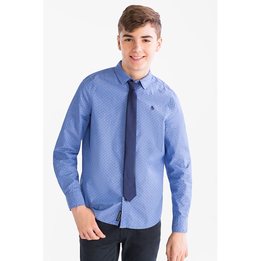C&A Zestaw – koszula i krawat – bawełna bio – w kropki, Niebieski, Rozmiar: 176