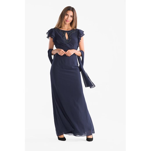 C&A Komplet-sukienka kolumnowa z szalem-2 części-uroczysty styl, Niebieski, Rozmiar: 32
