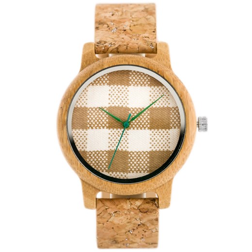 Drewniany zegarek Bobobird - korkowy pasek (zx635a) - Brązowy || Beżowy