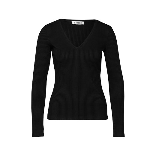 Czarna bluzka damska Edited jesienna casual z długim rękawem z jerseyu 