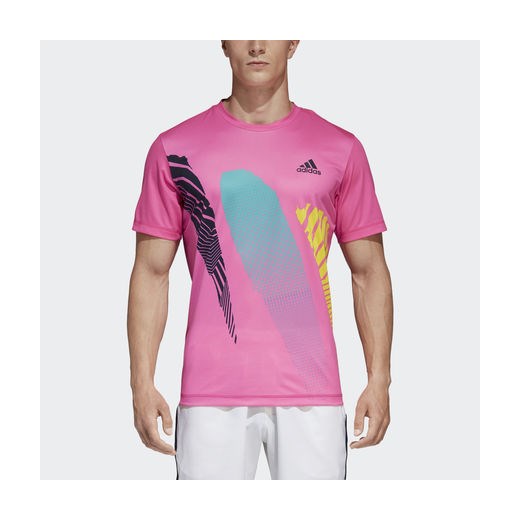 Koszulka sportowa różowa Adidas w nadruki 