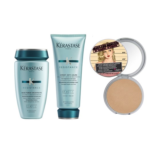 Kerastase Force Architecte and Mary-Lou Manizer | Zestaw do włosów i twarzy: kąpiel 250ml + odżywka 200ml + puder rozświetlający 8,5g - Wysyłka w 24H! Kérastase brazowy  Estyl.pl