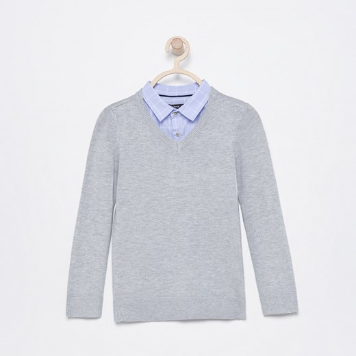 Reserved - Sweter z koszulowym dekoltem - Jasny szar