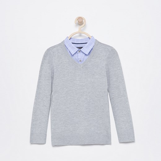 Reserved - Sweter z koszulowym dekoltem - Jasny szar