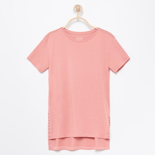 Reserved - Długi t-shirt z koralikami - Różowy