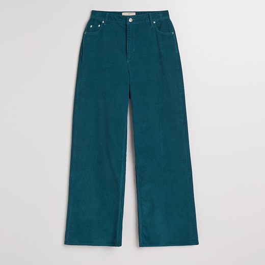 Reserved - Sztruksowe spodnie z szerokimi nogawkami - Turkusowy
