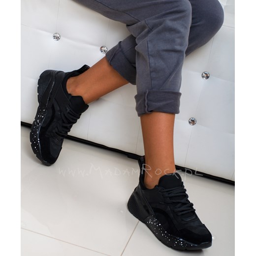Sneakersy damskie czarne wiązane na lato bez wzorów płaskie 