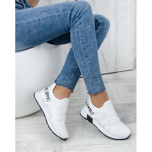 Buty sportowe damskie wiązane białe gładkie 