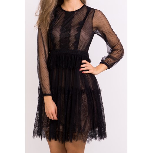 Sukienka Produkt Importowany czarna elegancka z długimi rękawami z okrągłym dekoltem dopasowana 