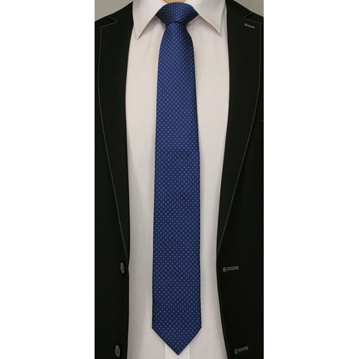 Granatowy Elegancki Krawat -Angelo di Monti- 7 cm, Męski, w Błękitne Kropeczki KRADM1443 Angelo Di Monti   JegoSzafa.pl