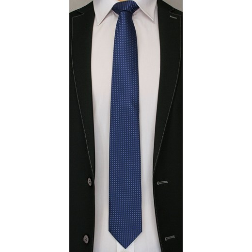 Granatowy Elegancki Krawat -Angelo di Monti- 7 cm, Męski, w Niebieskie Kwadraciki, Drobny Rzucik KRADM1440  Angelo Di Monti  JegoSzafa.pl