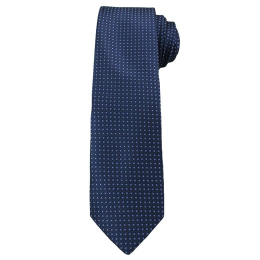 Granatowy Elegancki Krawat -Angelo di Monti- 7 cm, Męski, w Niebieskie Kwadraciki, Drobny Rzucik KRADM1440 Angelo Di Monti   JegoSzafa.pl