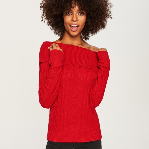 Reserved - Sweter z odkrywający ramiona - Czerwony Reserved  S 