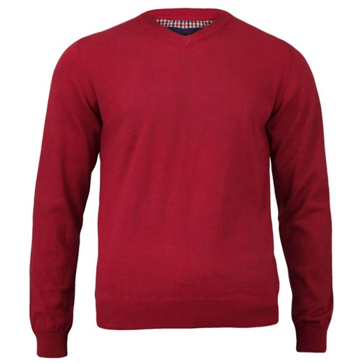 Sweter Czerwony Elegancki Męski, Dekolt w Serek (V-neck) 100% Bawełna - Adriano Guinari SWADGAW18skipatrolV ze sklepu JegoSzafa.pl w kategorii Swetry męskie - zdjęcie 59018240